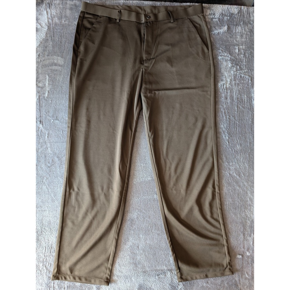 Timeless Flex Mens Dress Pants 42x30 Olive Brown Stretch Flat Front Trousers NEW